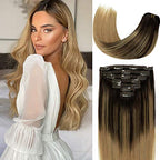 Lacer Balayage Clip in Hair Extensions B#2/12 Darkest Brown to Light Golden Brown Color Remy Human Hair Extensions Clip in Real Natural Hair Extensions Straight Thick 120g 16 Inch
