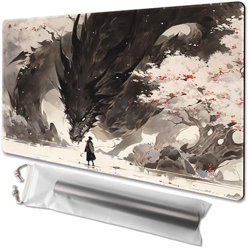 MTG Playmat Size 24x14in Free Storage Bags Non-Slip Backing, Ideal for Card Game Enthusiasts TCG Playmat (Shadow Dragon-No Deck)