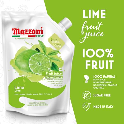 Mazzoni Real Lime Juice, 100% Pure Just Lime Juice, Not from Concentrate, No Added Sugar or Ingredients, 2.2 lbs (35.2 oz) Real Juice for Smoothies, Drinks, Cocktails, Convenient Pouch, Made in Italy