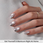 BTArtbox French Tip Press On Nails - Metallic French Tip Cat Eye Short Square Press On Nails with Glue for Women, Opaque Soft Gel Glue On Nails in 16 Sizes - 32 Stick On Nails Kit, Gleaming