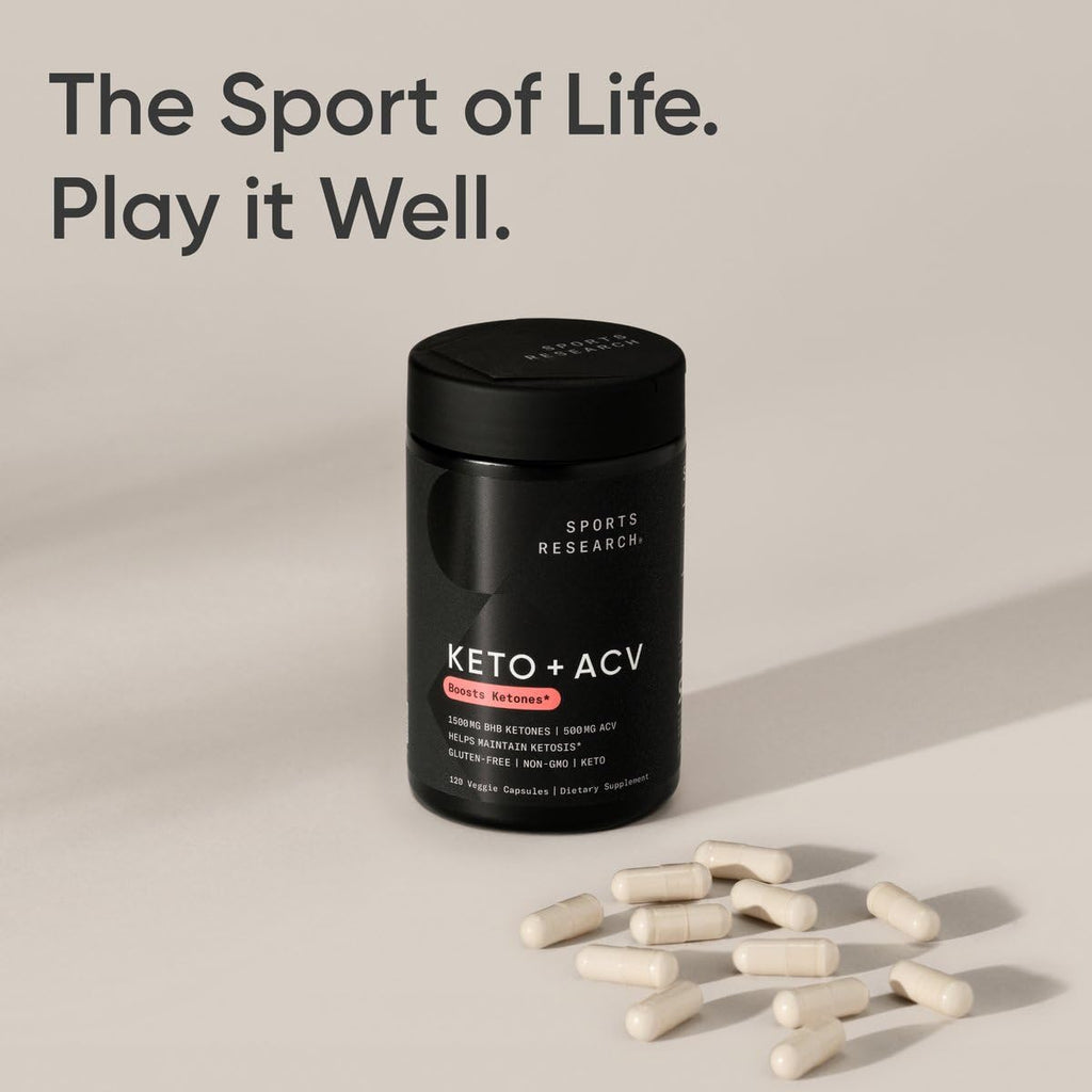 Sports Research® Keto Plus ACV Capsules - Diet Support with 500mg of Apple Cider Vinegar & 1500mg goBHB® Exogenous Ketones - Gluten Free & Keto Certified - 120 Veggie Capsules