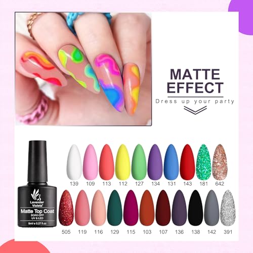 Lavender Violets Gel Nail Polish Set,UV LED Base,Glossy n Matte Top Coat,Blooming Gel Brush Pen Christmas Red Green Colors Sliver Glittery Gold White Pink Nail Art Women Beauty Gift 997
