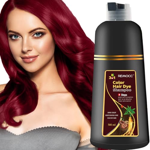 Instant Wine Red Hair Coloring for Women and Men - 3 in 1 Herbal Hair Dye Shampoo with 100% Gray Coverage in Minutes, 500ml, 16.9 Fl Oz