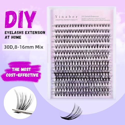 Lash Clusters 280pcs Individual Lashes Cluster Natural DIY Eyelash Extension Lash Clusters 30D 8-16mm Mix D Curl Eyelash Clusters Extensions for Self (30D-0.07D-8-16Mix)