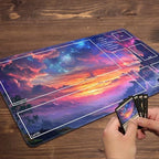 MTG Playmat with Zones Magic Card Playmat Game Mat,TCG & CCG Card Games Mat with Free Storage Bags Size 24 x 14 Inches (with Zones,Cloud3)