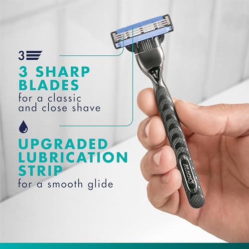 Gillette Mach3 Shaving Razor for Men, 1 Gillette 3-Blade Razor Handle for Men’s Grooming, 10 Razor Blade Refills, Razor Blades with Lubrication Strip