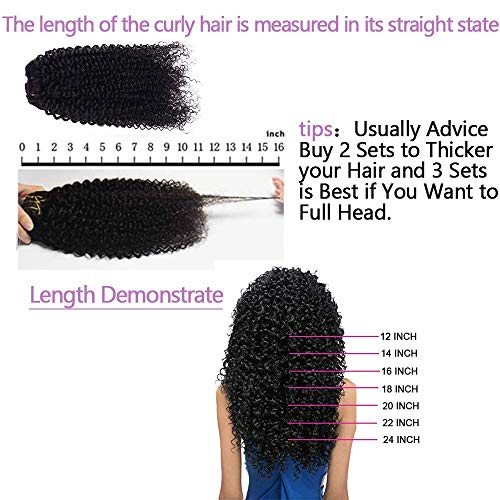 Curly Clip In Extension Human Hair 3C 4A Kinky Curly Clip Ins Full Head for Black Women Brazilian Remy Human Hair Natural Color 8Pcs with18clips 120g/Set(22 inch, curly wave)