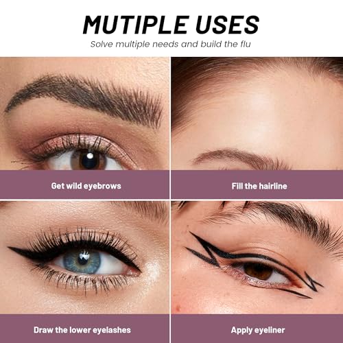 2 Pack Curved Eyebrow Pen, 2 in 1 Dual Ended Microblading Eyebrow Pencils for Women, Waterproof and Last All Day 4 Tip Brow Pencil with Precise Tip for Natural and Hair Like Brows (Natural Black)