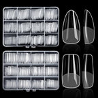 480PCS Nail Tips Clear False Nails Full Cover for Acrylic Fake Nails Kit 12 Sizes 2 Shapes Long Almond Square Pre-Shape for Salon Home DIY Gifts