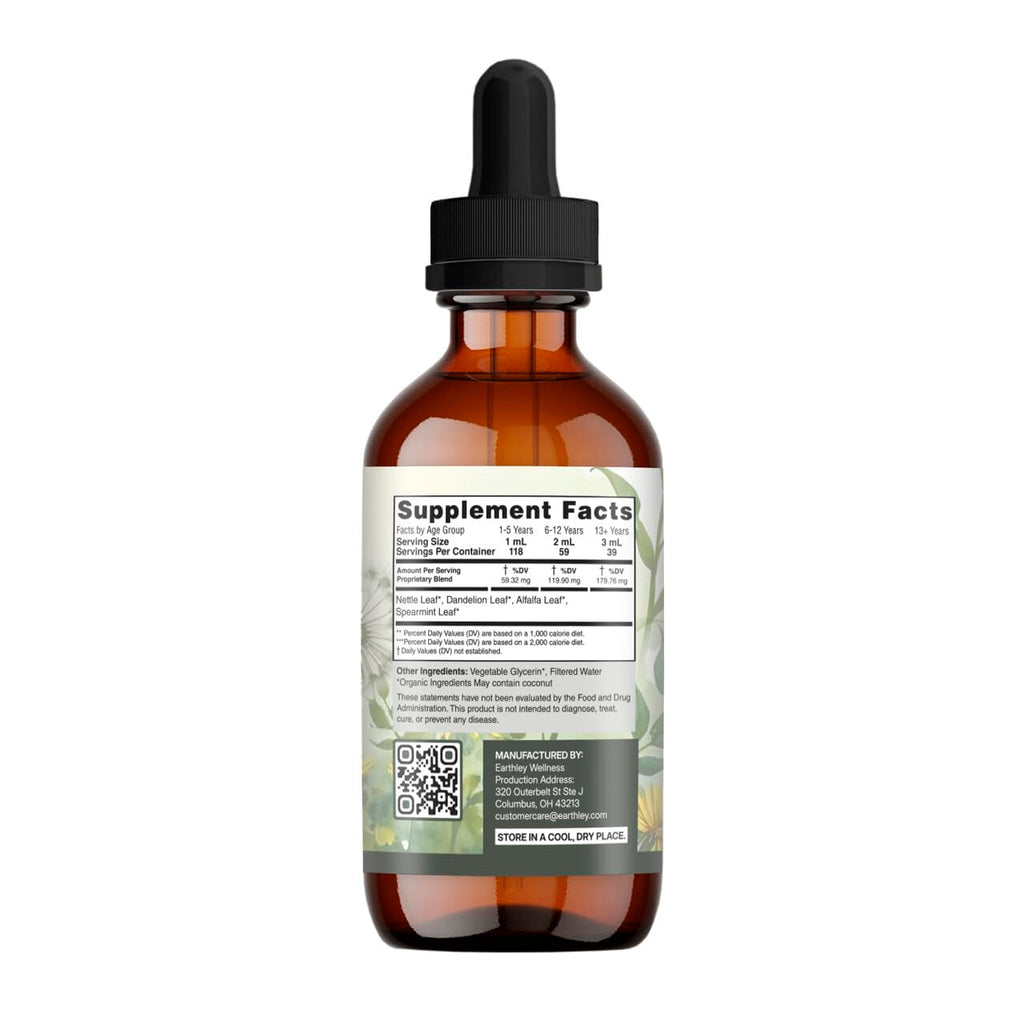 Earthley Wellness Nourish Me Naturally, Liquid Herbal Multivitamin for Whole Family Wellness, Bioavailable Plant-Based Nutrition, Herbs Like Nettle and Alfalfa Leaf, Trace Minerals Alcohol-Free (4oz)