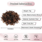 Lommel Messy Bun Hair Piece Short Curly Ponytail Extension Elastic Drawstring Loose Wave Curly Hair Buns Hair Piece Synthetic Hair Extensions Hair Bun for Women Daily Use(Black to Auburn Brown)