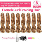 12 inch French Curly Braiding Hair 8 packs 50g/pack Loose Wavy Braiding Hair With Curly Ends French Curls Synthetic Hair Extensions for Boho Box Braids(12 inch,8 packs,P27/30#)