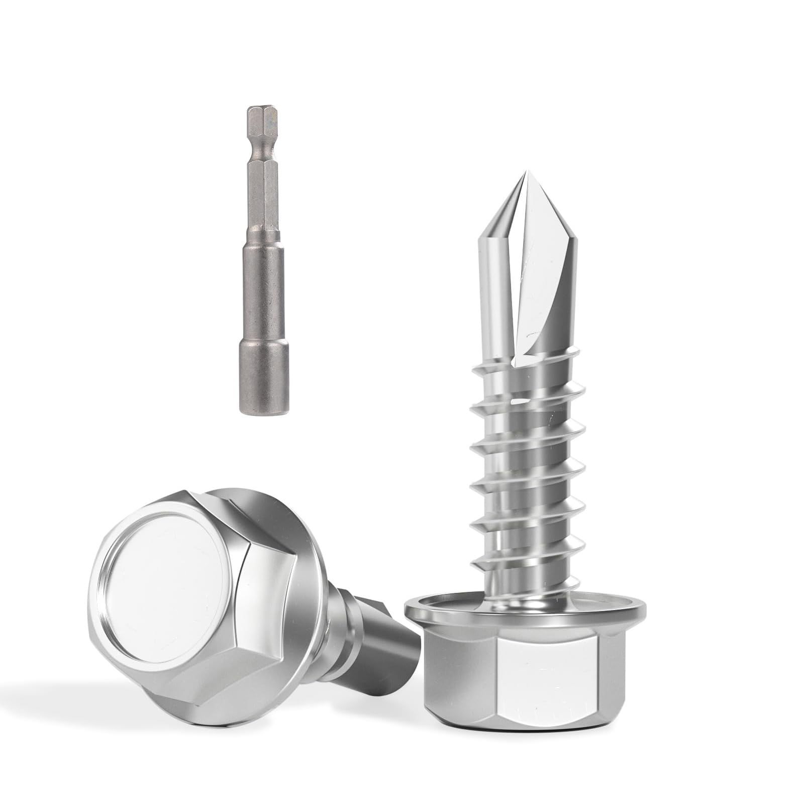 VGBUY 200pcs Self Drilling Screws for Metal,#8 x 5/8 Inch 410 Stainless Steel Self Tapping Sheet Metal Screws,Self Tapping Screws for Metal,Hex Washer Head