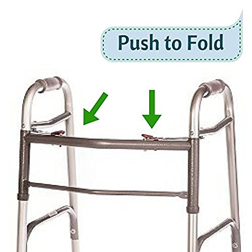 HEALTHLINE Adjustable Folding Walker with Wheels – Fits Petite Adults and Short Seniors, 5" Wheels, Includes 2 Pairs of Rear Glides – Aluminium Frame with Secure Hand Grips (250 lb Capacity)
