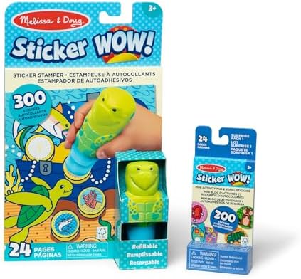 Melissa & Doug Sticker Wow!™ Sea Turtle Bundle: 24-Page Activity Book, Refillable Sticker Stamper, Mini Pad, 500 Stickers, Arts and Crafts for Kids Ages 3+