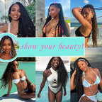 Human Braiding Hair Mix Synthetic Boho Hair for Braiding, 16 Inch 200g Boho Braids 4 Bundles Wet and Wavy Curly Deep Wave Bulk Bohemian Extensions for Black Women (1B, 16inch)