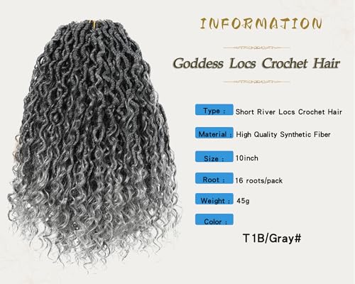 Gray River Locs Crochet Hair Black Women 8Packs 10" Short Goddess Locs Crochet Hair Curly Faux Locs Hair Pre Looped Crochet Braids Hair Boho Hippie Locs Synthetic Hair Extensions (#T1B/Gray 10inch)