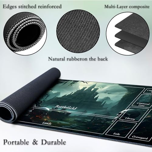 for MTG Game Playmat, for Magic TCG Rubber Play mat,Tabletop Card Playmats with Smooth Surface,Trading Card Inked Game Mat with New Zones,Battle Game,Skull Castle