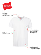 Hanes Mens Cotton, Moisture-wicking V-neck Tee Undershirts, Multiple Packs And Colors, White, Large US