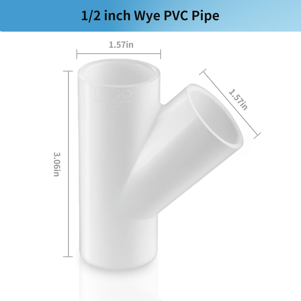 LESSO 8 Pack PVC Pipe Fittings, 1/2 inch PVC Wye Y Fittings for DIY Building Furniture Greenhouse Shed Pipe Fittings Tent Connection, SCH40 White