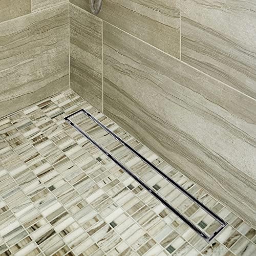 Neodrain 24-Inch Linear Shower Drain with Tile Insert Grate,Brushed 304 Stainless Steel Rectangle Shower Floor Drain, Linear Drain with Leveling Feet, Hair Strainer