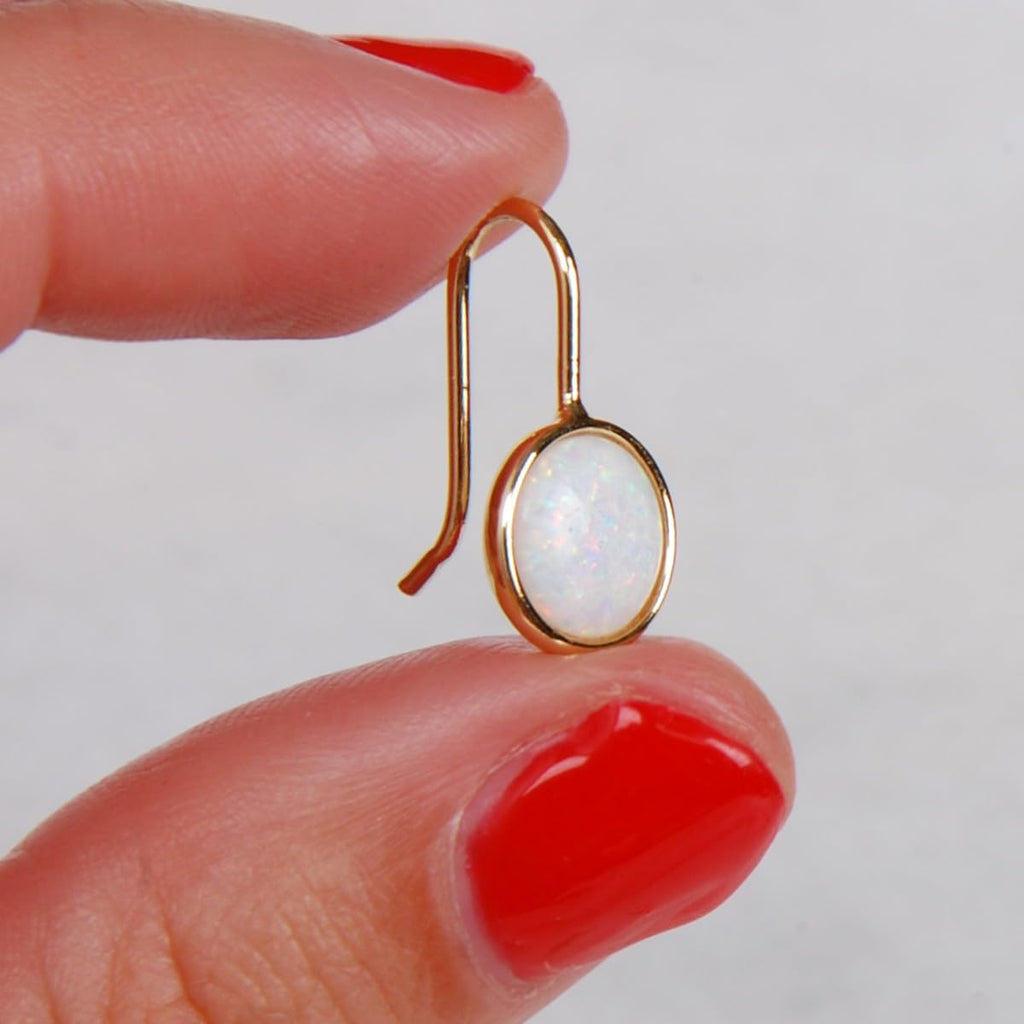 Created Opal Earrings for Women 14K Gold Plated - White Dangles for Brides
