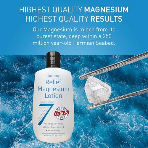 Seven Minerals Magnesium Lotion for Soothing Relief & Relaxation - Highly Concentrated Magnesium for Better Sleep, Feet & Joint Care. Non-Greasy Lotion with Skin Friendly Ingredients - 8 fl oz