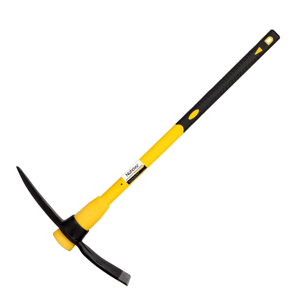 Nohovu Pickaxe with Shock Absorbing Fiberglass Handle, Heavy Duty Forged Steel Pick Axe for Digging, 36 Inches (406Y)