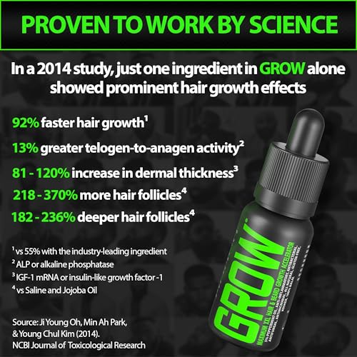 GROW Maximum XXL Hair & Beard Growth Oil For Men • Beard Growth Serum That Fills Patches & Fix Thinning GUARANTEED • Facial Hair & Scalp Treatment • Thickening Conditioner & Enhancer • Made in the USA
