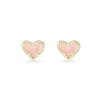 Kendra Scott Ari Heart Stud Earrring, 14k Gold Plated Brass, Rose Quartz, Fashion Jewelry for Women