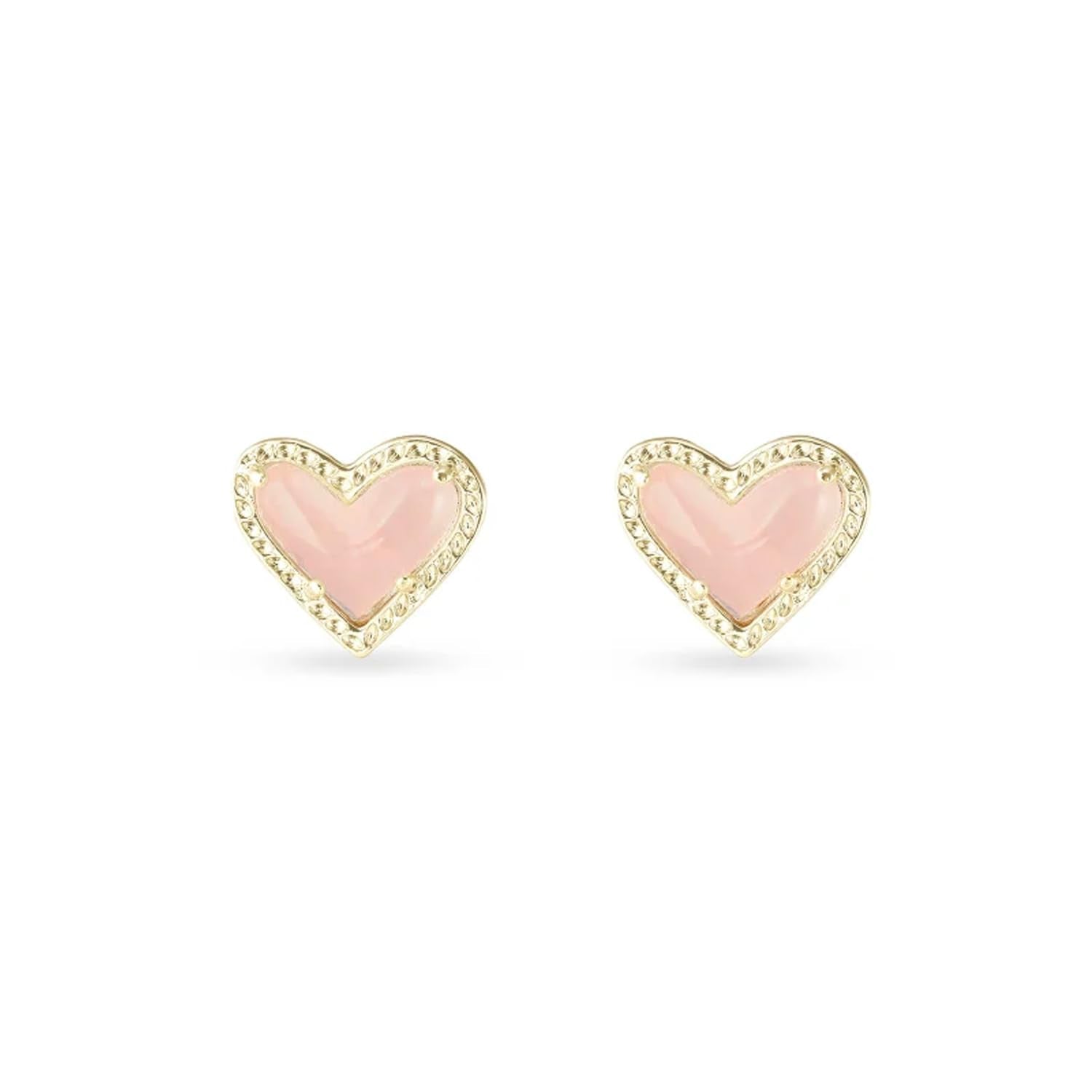 Kendra Scott Ari Heart Stud Earrring, 14k Gold Plated Brass, Rose Quartz, Fashion Jewelry for Women