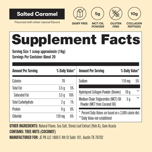 Perfect Keto Collagen Peptides Protein Powder with MCT Oil, Hydrolyzed Collagen, Type I & III Supplement, Gluten Free Grass Fed, Low Carb, Keto Coffee Creamer, Collagen for Women & Men, Salted Caramel