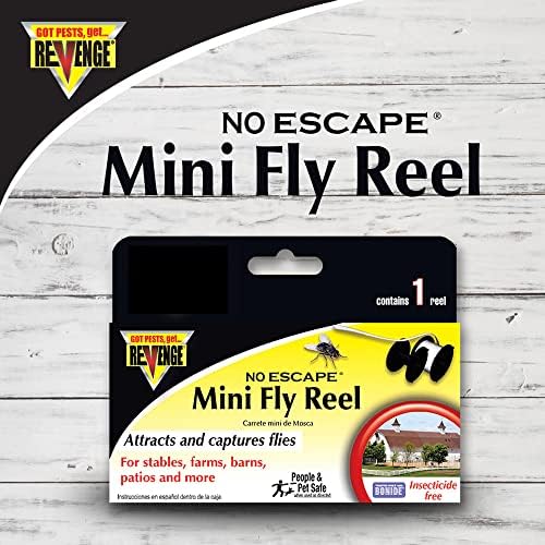 Revenge No Escape Mini Fly Reel Sticky Tape Trap, 81' Indoor Outdoor Hanging Disposable Fly Strips, Non-Toxic People and Pet Safe