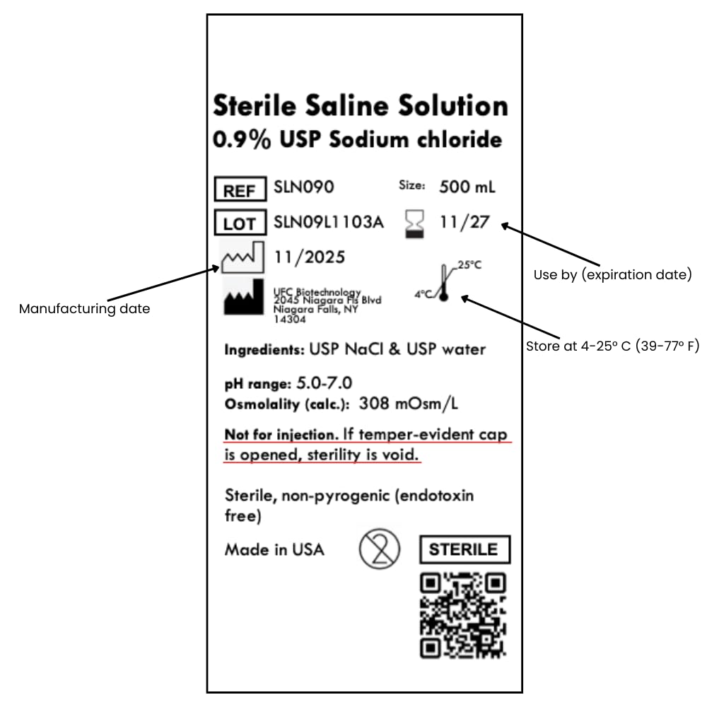 UFC Bio 0.9% Normal Saline Solution - Sterile USP Sodium Chloride - Made in USA - 500 mL - (24 Pack - 12000 mL Total)