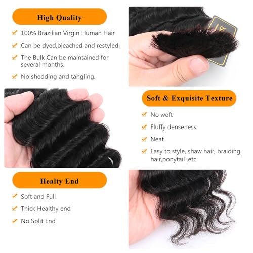 Deep Wave Bulk Hair for Braiding 16A Deep Water Wave Bulk Human Hair for Braiding Brazilian Virgin Curly Human Hair 24 Inch 50g Curly Braiding Hair for Boho Braids Micro Twist