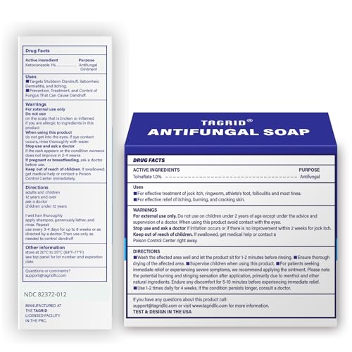 TAGRID Antifungal Soap Kit, Tea Tree Soap, Antifungal Face Wash, Antibacterial Treatment for Body Jock Itch, Ringworm, Athlete's Foot, Folliculitis, Tinea Versicolor, Fungal Acne Treatment (TOP-NOTCH)