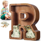 Summidate Large Wooden Piggy Bank for Kids Adults, Alphabets Letter A-Z Piggy Bank for Boys Girls, Coins Bills Change Bank Box Personalized Initial Name Kids Money Bank for Birthday Present and Decor