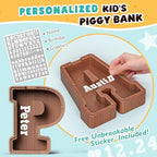 Summidate Wooden Letter Piggy Bank, Extra Thick Large Capacity Piggy Bank for Kids Boys Girls Toddler, Alphabet P Money Bank| Coin Box Birthday, Christmas, Festival