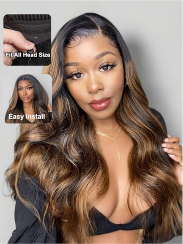 UNICE Bye Bye Knots Wig Body Wave 7x5 Pre Cut HD Lace Front Wigs Human Hair with Elastic Drawstring Balayage Brown Glueless Wig Pre Plucked Bleached Knots Natural Hairline 150% Density 24 Inch