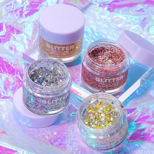 2 Pack Body Glitter Gel - Cosmetic-Grade, Color Changing Christmas Glitter Makeup for Face, Body, and Hair, Safe and Easy to Use, Perfect for Festivals Parties (01 Golden Mirage + 02 Stardust Pink)