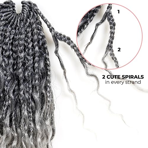 ToyoTress Boho Box Braids Crochet Hair - 16 Inch 8 Packs Ombre Gray Box Braids Crochet Hair Curly End Crochet Braids, Shouler Length Pre-looped Synthetic Braidsing Hair (16 Inch, T-Gray-8P)