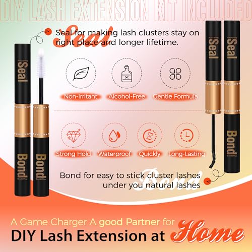 JIMIRE 300Pcs Lash Extension Kit 60D+80D+100D Thick Mink Eyelash Extension Kit with Lash Bond and Seal and Tweezers Fluffy D Curl 10-18MM Lash Clusters Kit DIY Individual Lashes Beginners Friendly