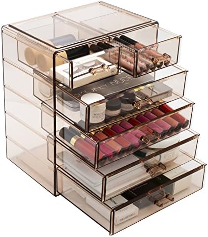Sorbus Acrylic Clear Makeup Organizer - Big & Spacious Cosmetic Display Case - Stylish Designed Jewelry & Make Up Organizers and Storage for Vanity, Bathroom (4 Large, 2 Small Drawers) [Bronze Glow]