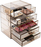 Sorbus Acrylic Clear Makeup Organizer - Big & Spacious Cosmetic Display Case - Stylish Designed Jewelry & Make Up Organizers and Storage for Vanity, Bathroom (4 Large, 2 Small Drawers) [Bronze Glow]