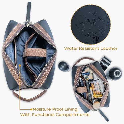 Leather Toiletry Bag Handmade With Premium Full Grain Real Leather - Water-Resistant - Stylish Travel Organizer Dopp Kit for Men and Women, travel size toiletries