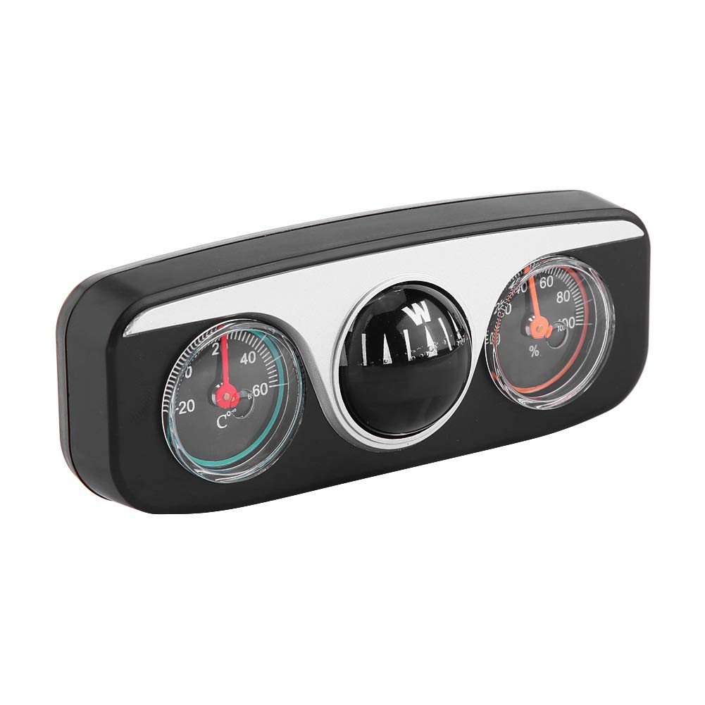 Car Thermometer, Hygrometer 3 in 1 Ball, Multi Functional Reading with Self Adhesive Tape, Black, Compact Size