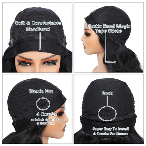 xccoco Highlight Headband Wigs for Black Women Short Brown Yaki Straight Hair Headband Wig Put On and Go Glueless Wig Natural Looking Synthetic Wig with Headband,12inch