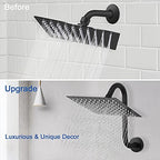 NearMoon S Shaped Shower Head Riser Pipe, Shower Extender Arm with Flange, Standard 1/2" Connection- Bathroom Accessory, 12 Inch (1 Pack, Matte Black)