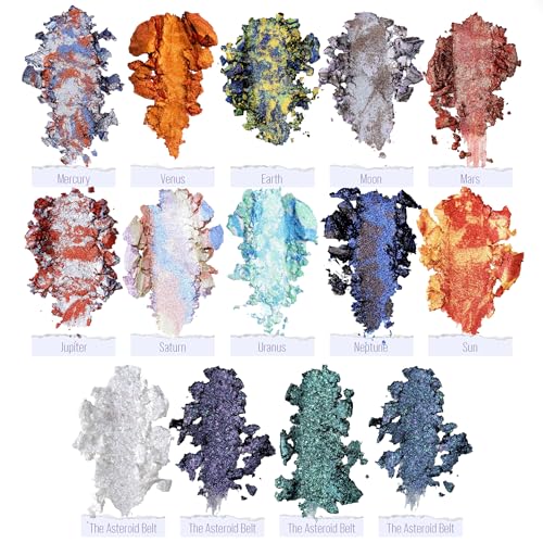 Galactic Assemble Eyeshadow Palette 14 Colors Glitter Shimmer Metallic Eye Shadow Pallet Brown Blue Galaxy Eye Makeup Palettes Create Space-like Eyes Make up Vegan & Talc Free