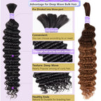 Human Braiding Hair Boho Braids Human Hair No Weft Micro Wet And Wave Braiding Hair 50g One Bundle/Pack (20 inch,Deep Wave Natural Black)